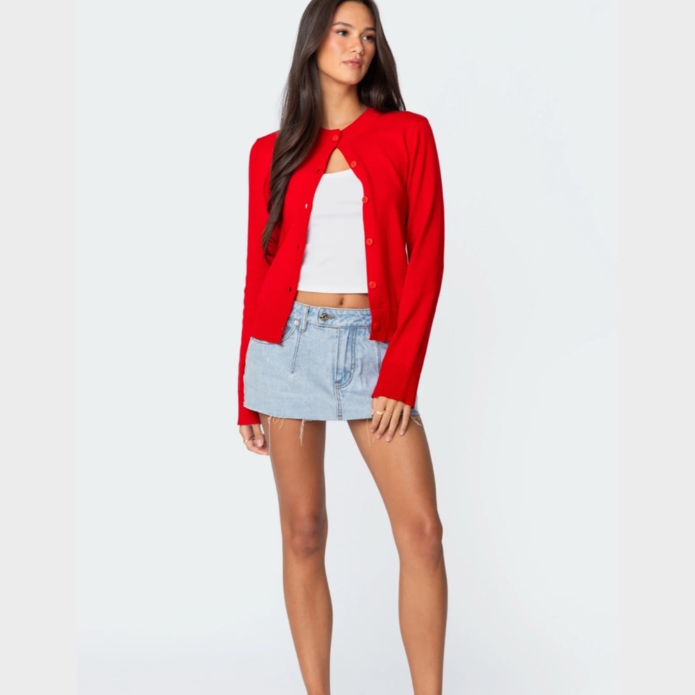 Edikted Light Blue Denim Mini Skort